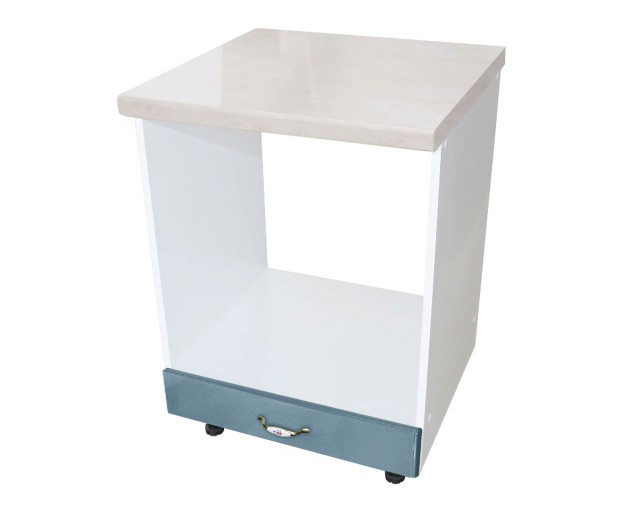 Corp pentru cuptor incorporabil cu sertar, Zebra, Alb/MDF Albastru cu blat travertin, 60 x 85 x 60 cm